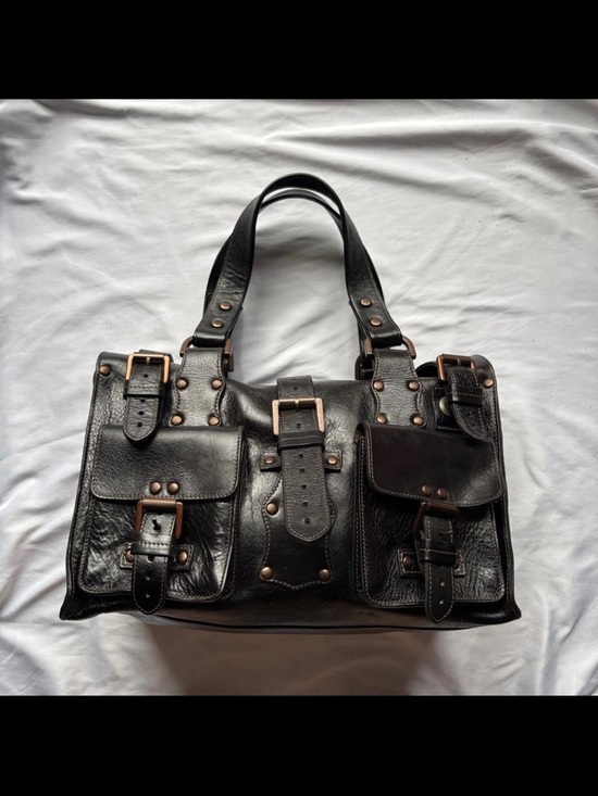 Mulberry Handbags - Mulberry Black Leather Buckle-Front Satchel with Copper Hardware